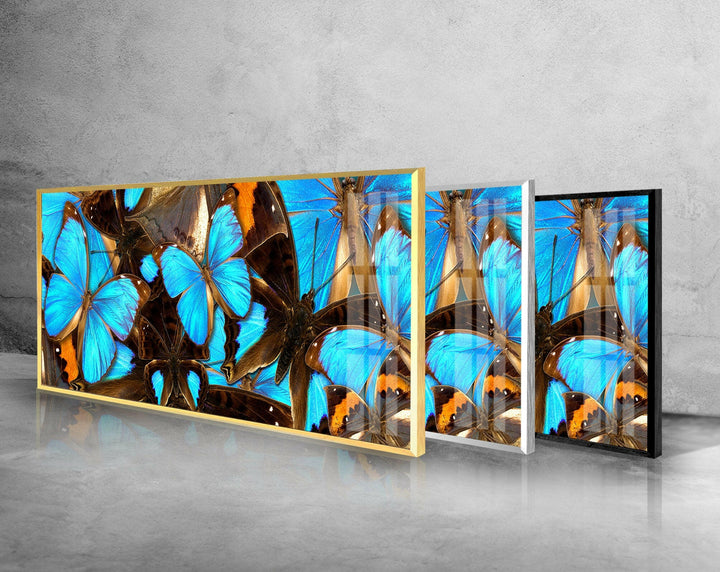 Blue Butterflies Glass Wall Art, glass image printing, glass prints from photos