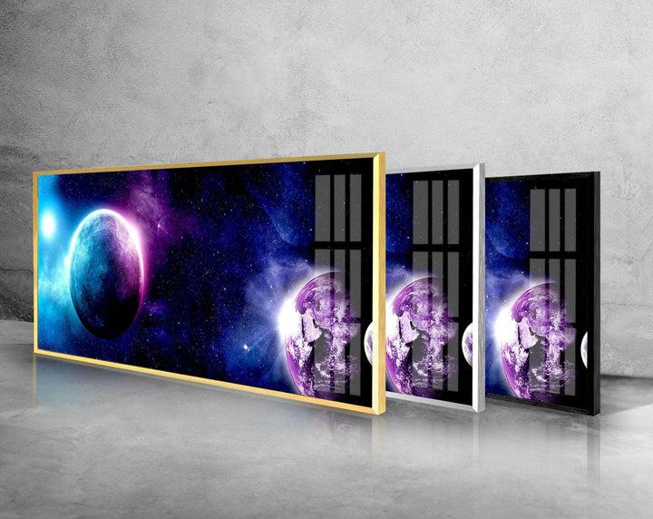 Purple Galaxy, Planets Glass Wall Art, print on glass, glass printed photos