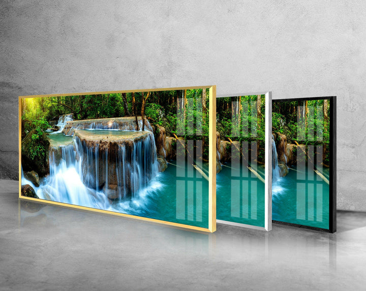 Erawan Cascade Waterfall Glass Wall Art, picture on glass wall art, photos printed on glass