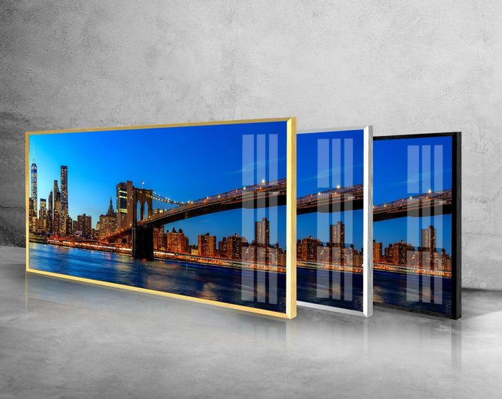 Brooklyn Bridge Night Cityscape Glass Wall Art, glass pictures for Wall, glass prints wall art