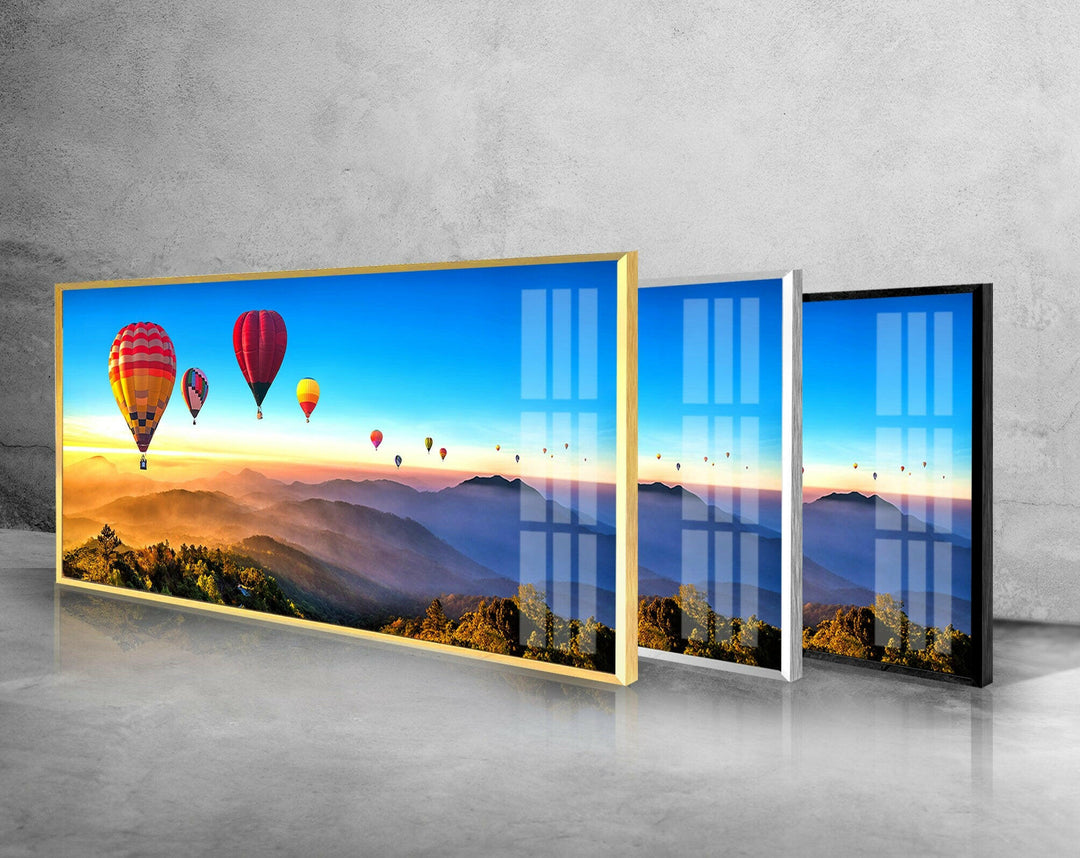 Hot Air Balloon Landscape Glass Wall Art, print on glass, glass printed photos