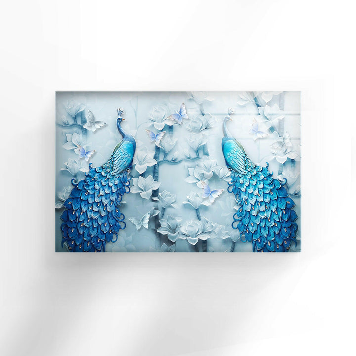 Blue Feather Peacock Glass Wall Art             glass wall decor, glass wall art decor