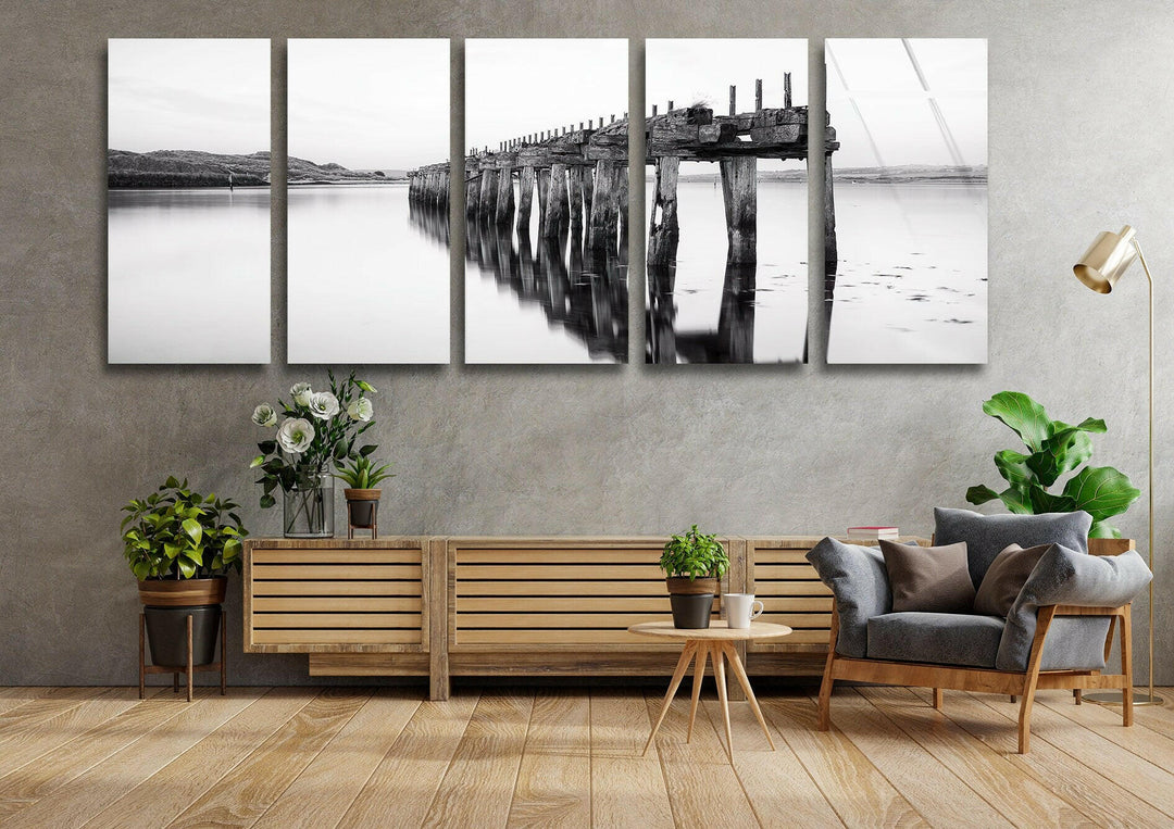 Old Wooden Railway Bridge Glass Wall Art, glass art painting, glass art for the Wall