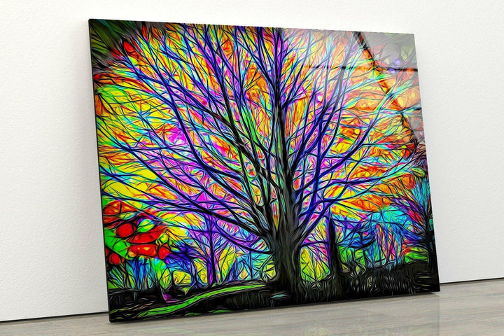 Colourful Tree of Life Glass Wall Art Beautiful Abstract Paintings on Glass