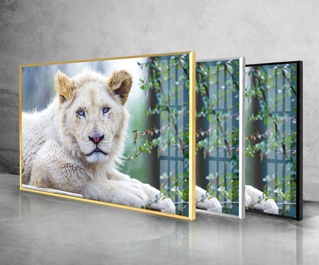 White Lion Portrait Glass Wall Art             glass wall decor, glass wall art decor