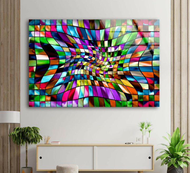 Vivid Mix Colors Fractal Art Glass Wall Art for living room