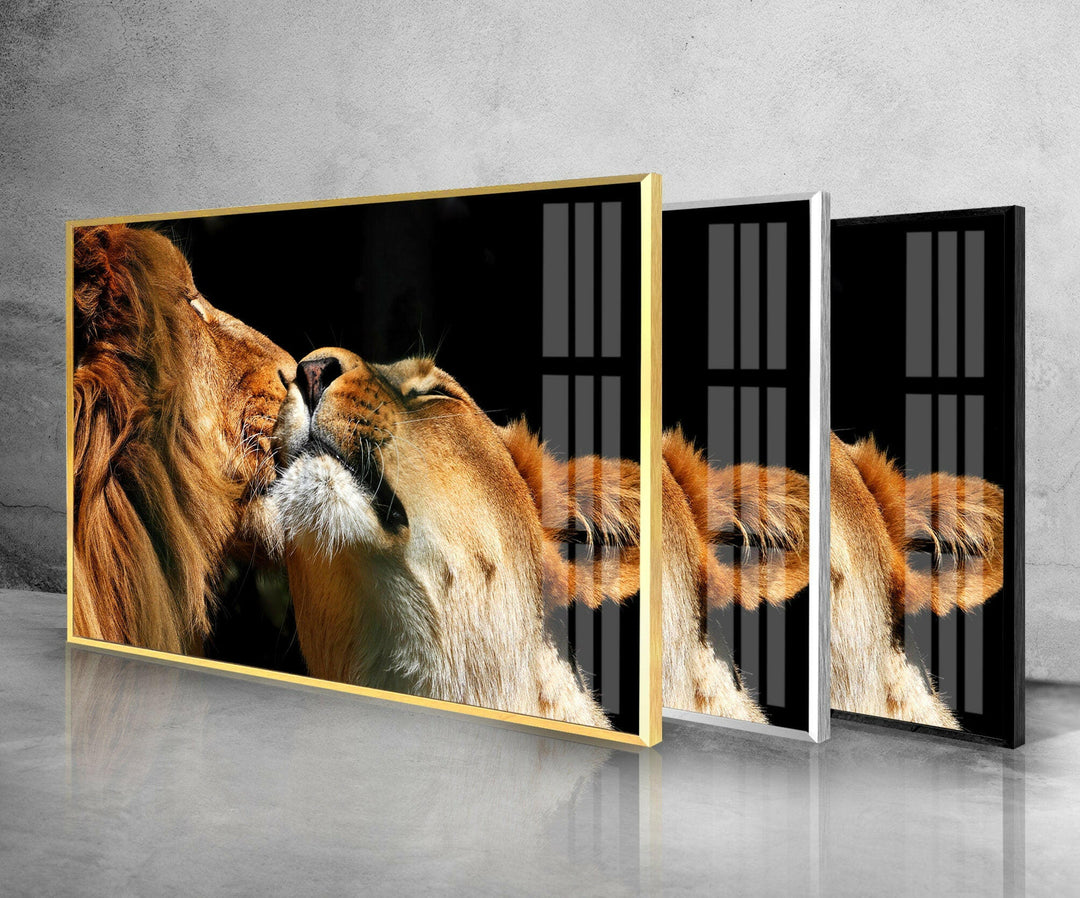 Couple Lions Glass Wall Art print picture on glass, Tempered Glass Wall Art