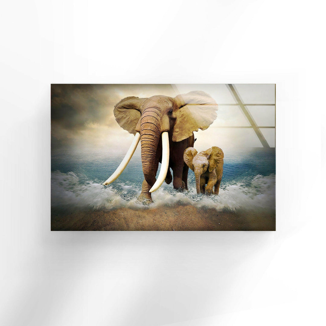 Ocean Elephants Glass Wall Art photo print on glass, prints on glass wall art