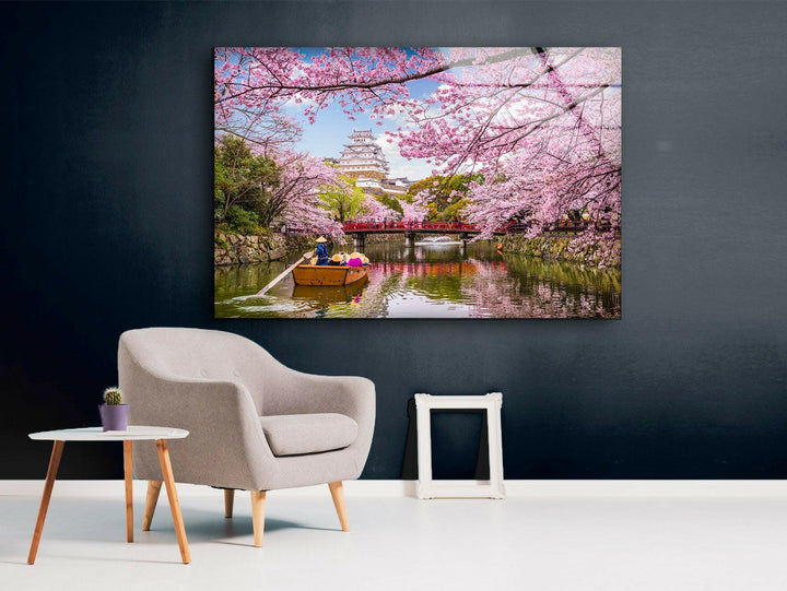 Pink Flowers Landscape Glass Wall Art glass photo prints, glass picture prints