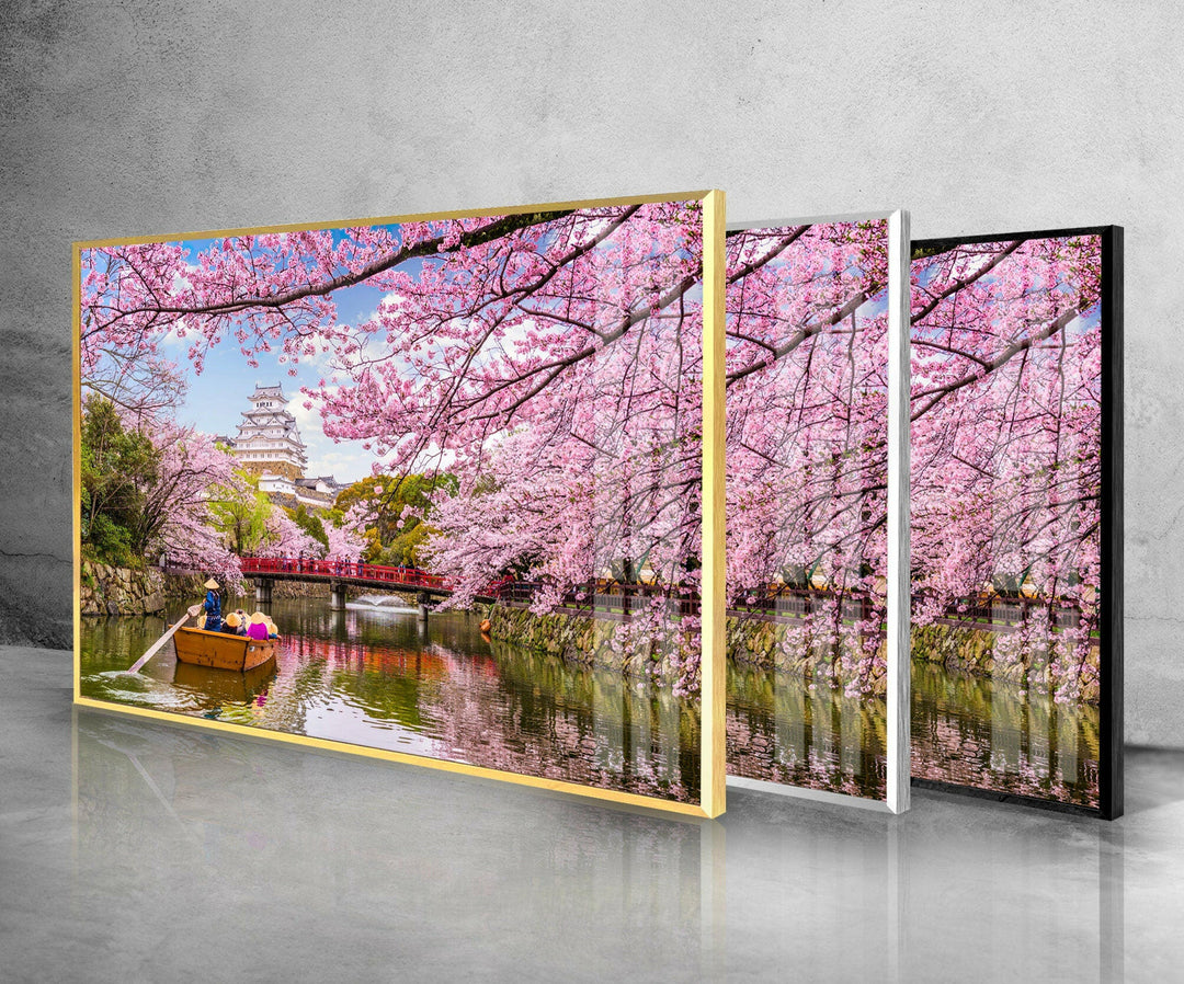 Pink Flowers Landscape Glass Wall Art photo print on glass, prints on glass wall art