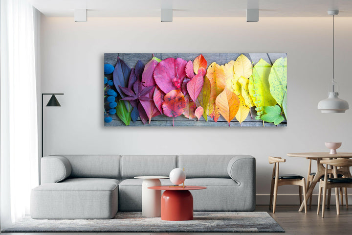 Colorful Leaves Glass Wall Art, large glass photo prints, glass wall photos