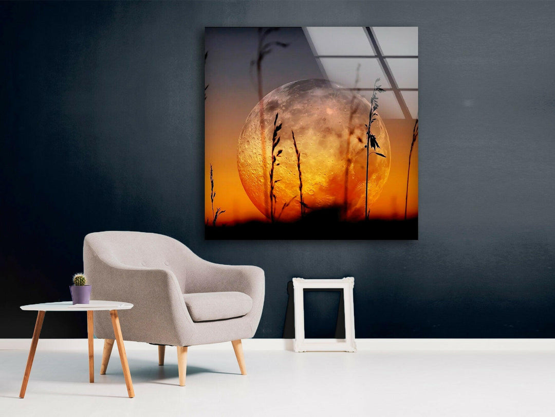 Rising Red Moon Glass Wall Art