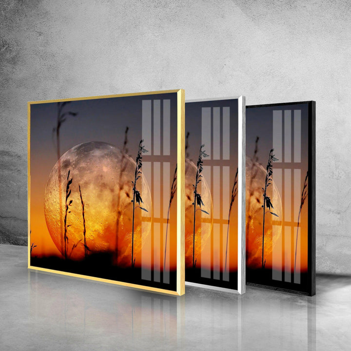 Rising Red Moon Glass Wall Art