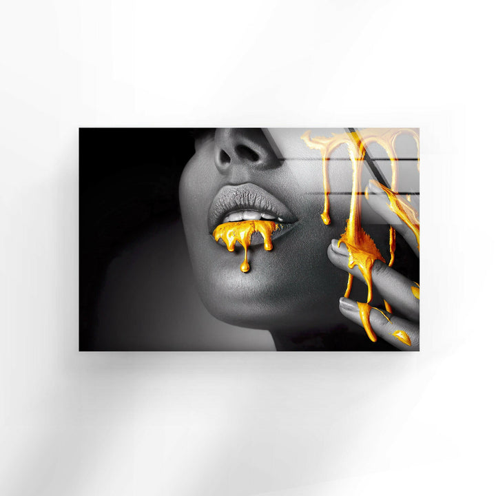 Black Woman Face Gold Liquid Glass Wall Art, custom glass photo prints, large glass prints