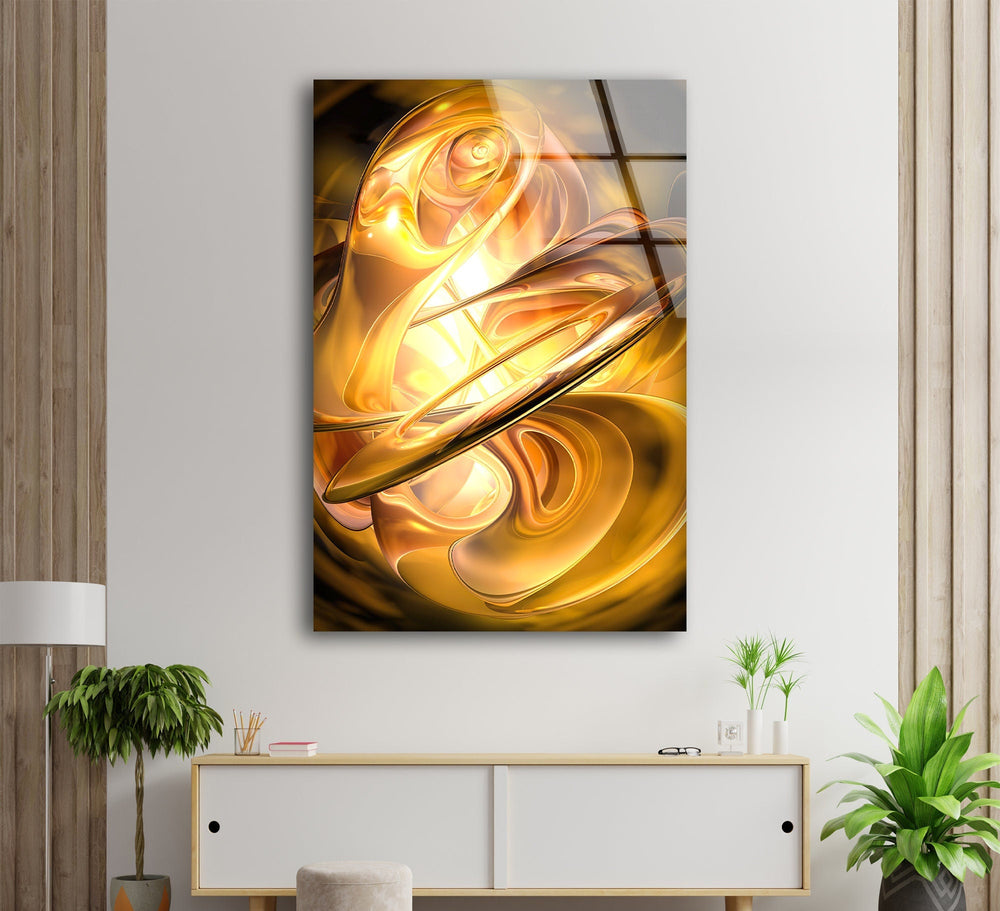 Yellow Digital Fractal Glass Wall Art