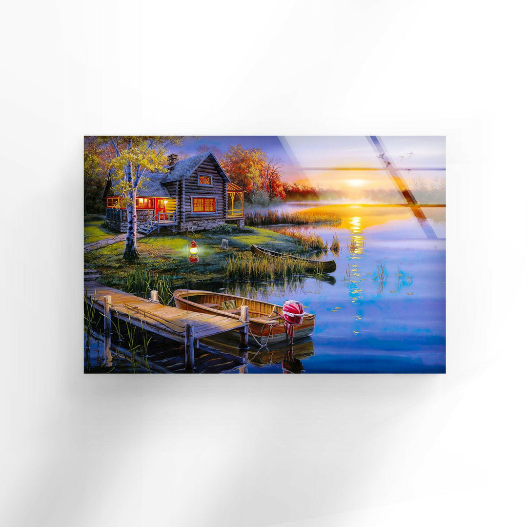 Sunset Lake House Glass Wall Art art glass wall art, glass wall art pictures