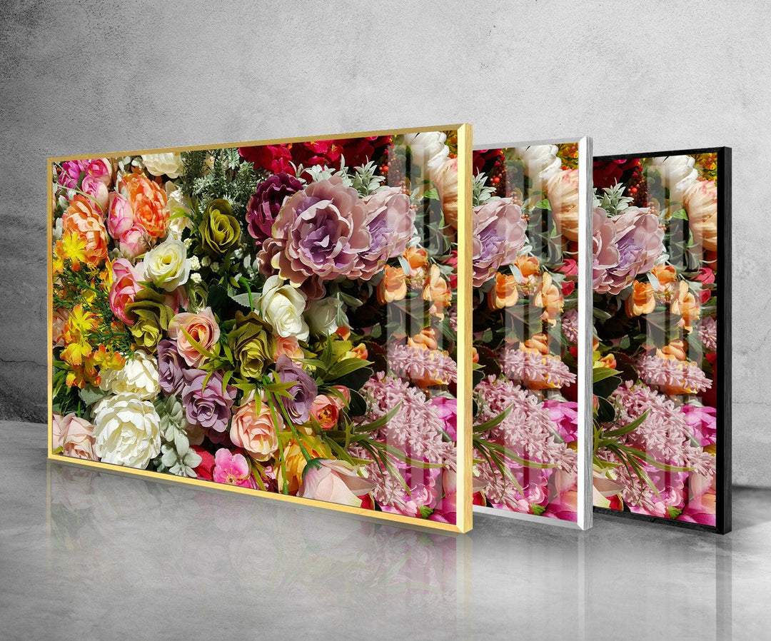 Mixed Flowers Glass Wall Art, glass pictures for Wall, glass prints wall art