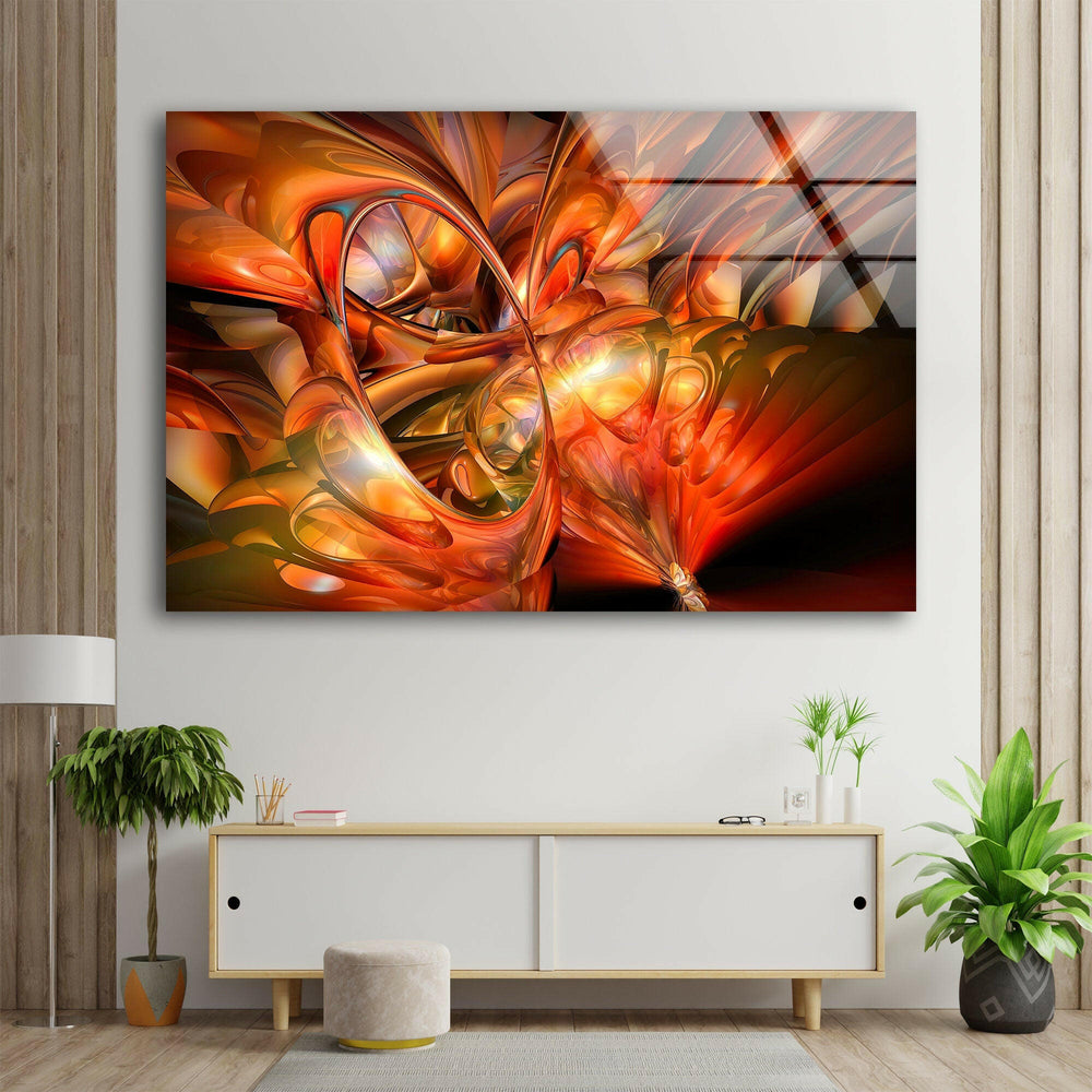 Orange Abstract Fractal Glass Art Paintings