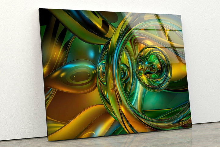 Shiny Gold And Green Abstraction Glass Wall Art