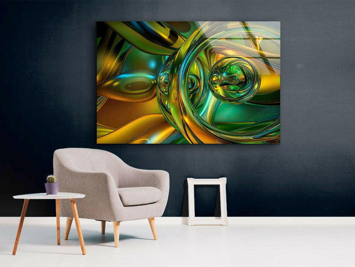 Shiny Gold And Green Abstraction Tempered Glass Prints Art