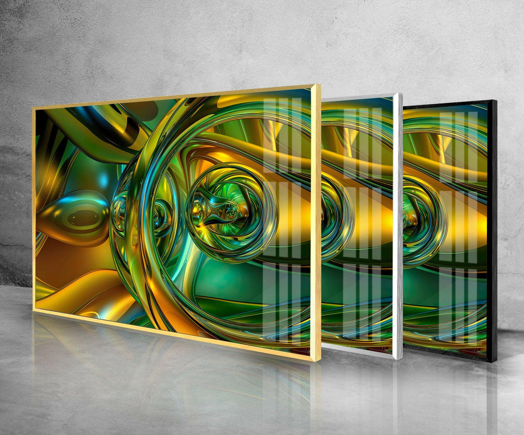 Shiny Gold And Green Abstraction Glass Wall Art