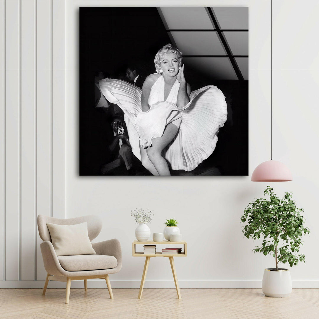 Marilyn Monroe White & Black Glass Wall Art large glass photo prints, glass wall photos
