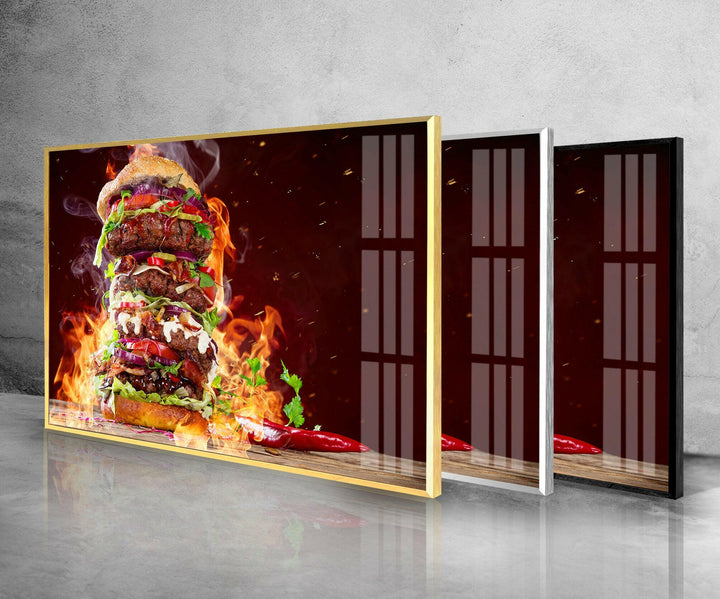 Burger Kitchen Glass Wall Art, glass pictures for Wall, glass prints wall art