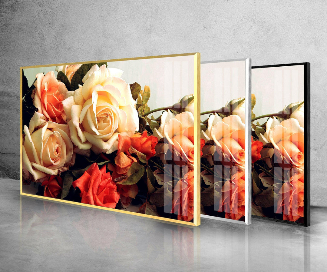 Vintage Styled Roses Glass Wall Art, custom glass pictures, glass art prints
