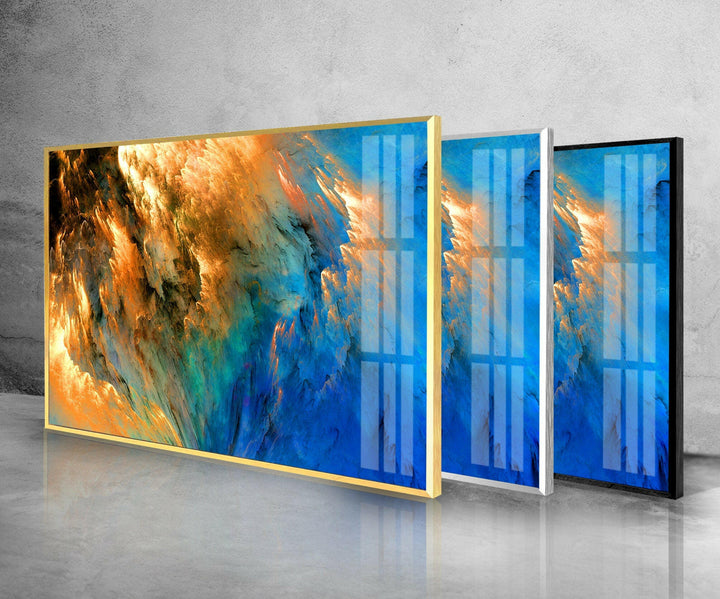 Blue Gold Abstract Tempered Glass Wall Art - MyPhotoStation