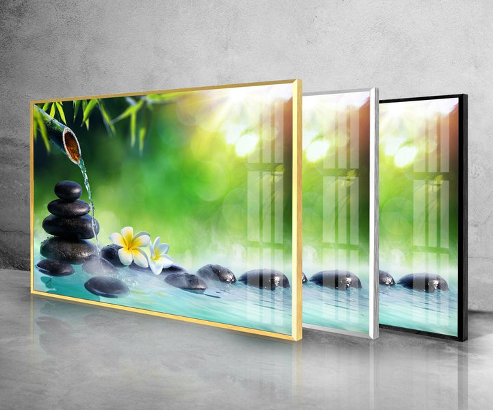 Green Zen Spa Stone Glass Wall Pictures & Cool Art Decor