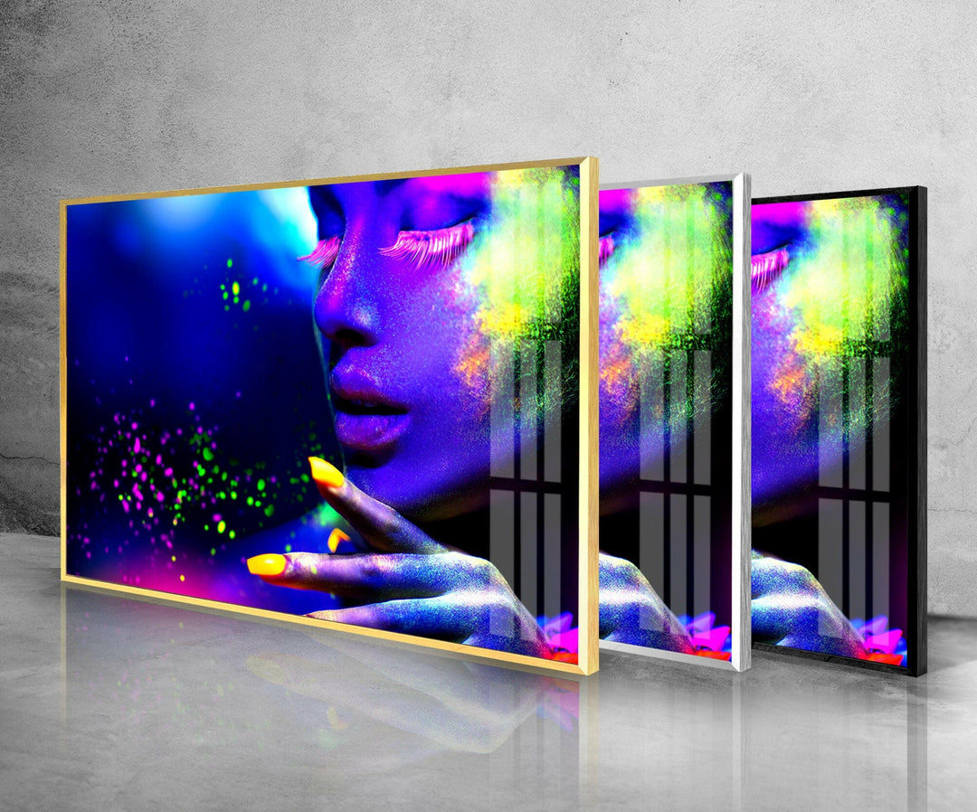 Woman in Neon Light Cool Glass Art & Wall Art