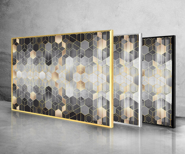 Black Hexagons Glass Wall Art , glass image printing, glass prints from photos