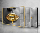 Black Woman with Gold Lips Glass Wall Art