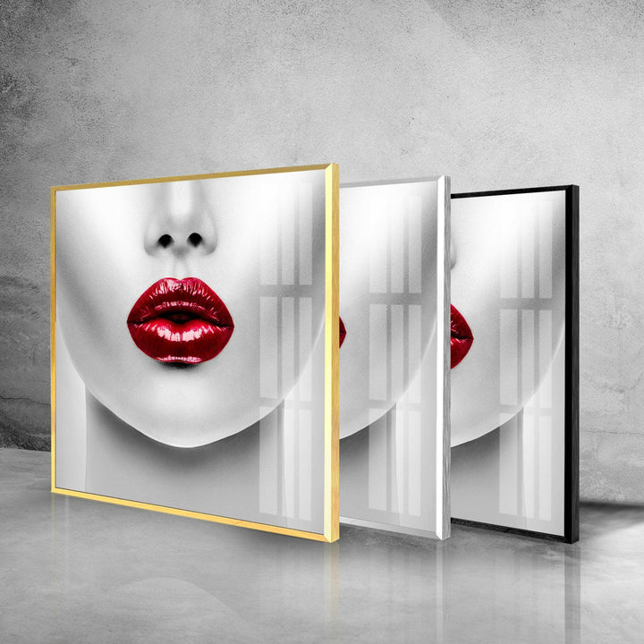 White Woman Red Lips Cool Wall Art & Stained Glass Panels