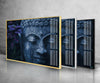 Blue Buddha Statue Glass Wall Artwork | Custom Glass Photos