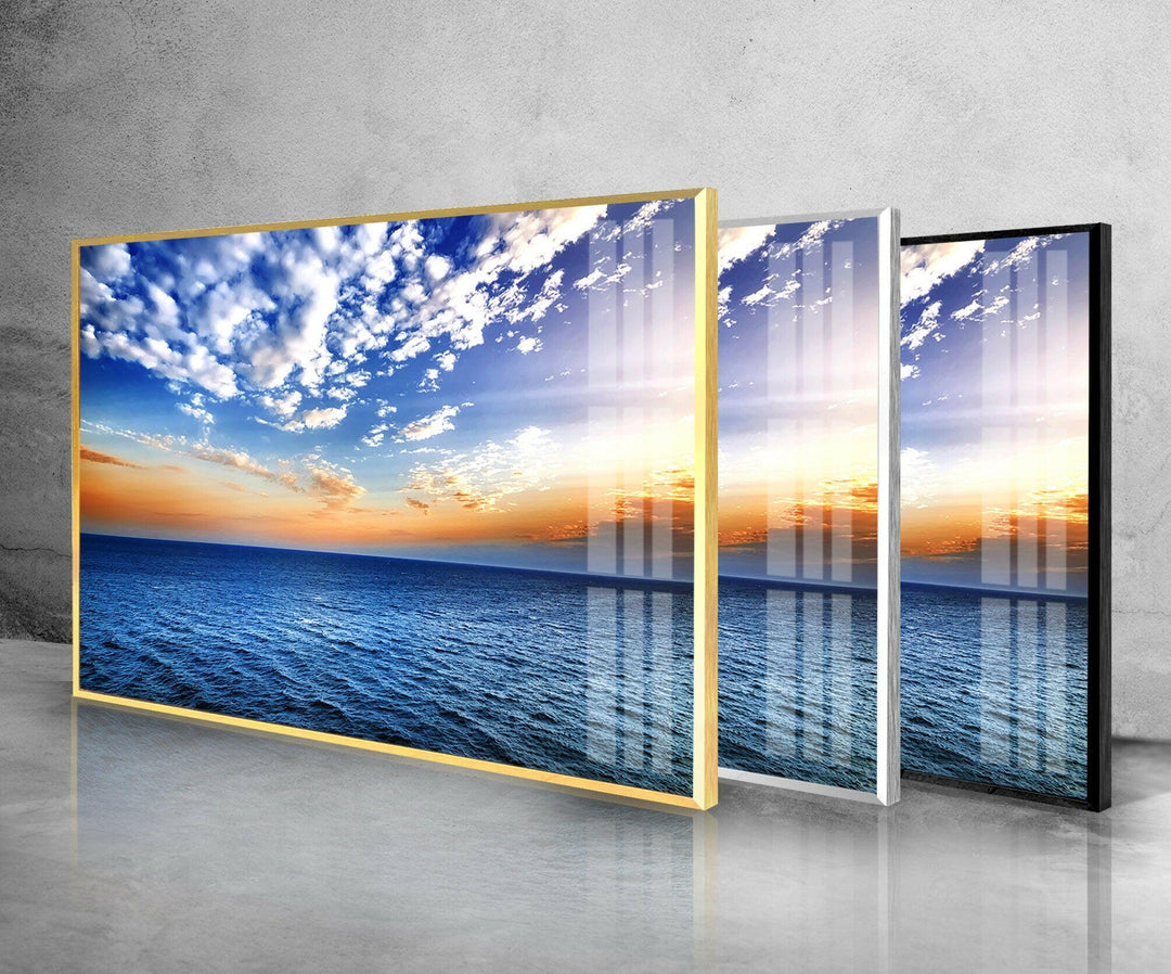 Sea Sunset With Waves Glass Wall Art photo print on glass, prints on glass wall art