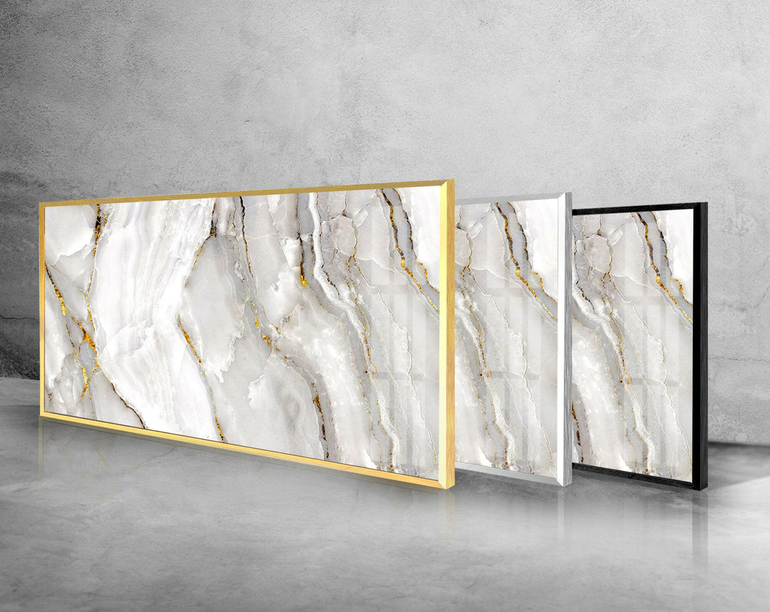 Gold & White Marble Glass Wall Art, photo print on glass, prints on glass wall art