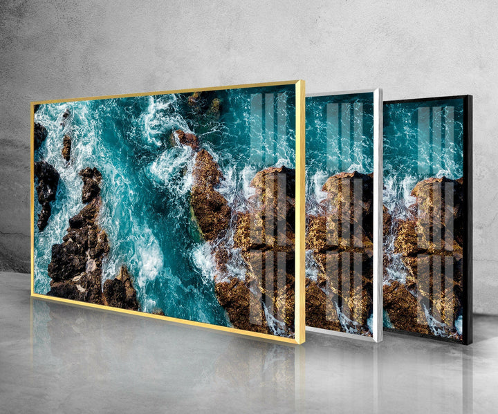 Aerial View Of Sea Waves Glass Wall Art