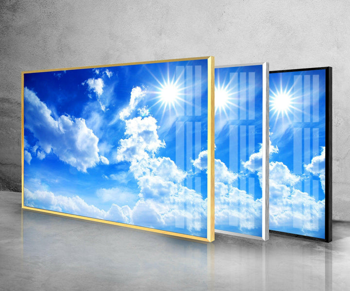 White Clouds and Blue Sky Glass Wall Art