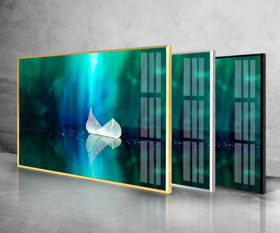 White Transparent Leaf Glass Wall Art custom glass pictures, glass art prints