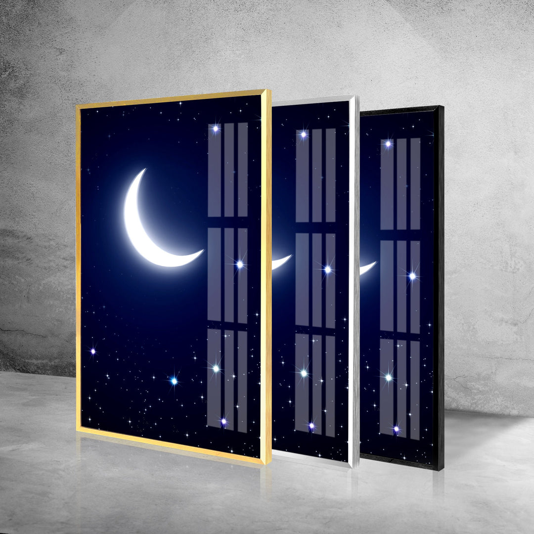 Night Sky With Moon Glass Wall Art print picture on glass, Tempered Glass Wall Art