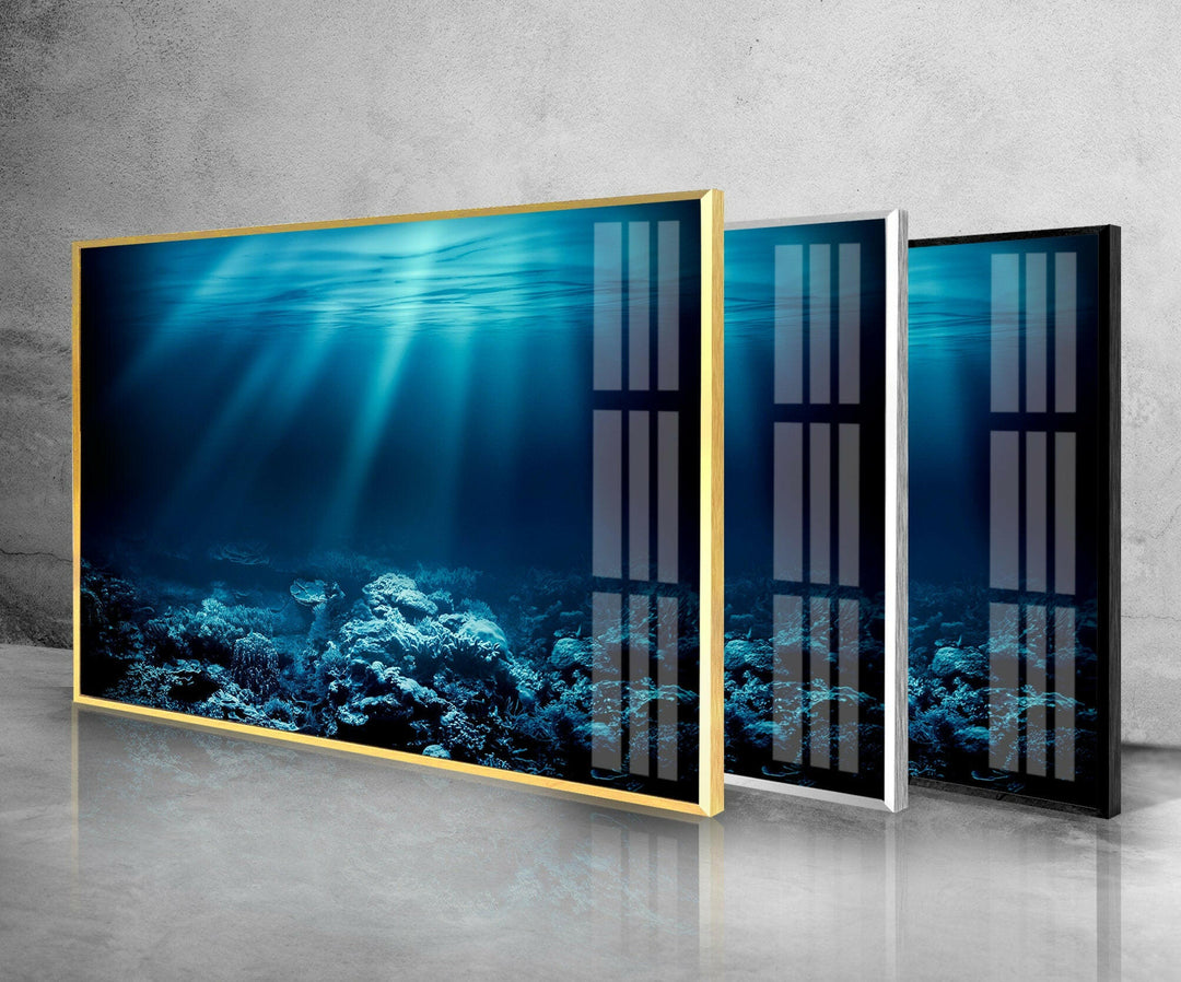 Deep Ocean Blue Glass Wall Art photo print on glass, prints on glass wall art