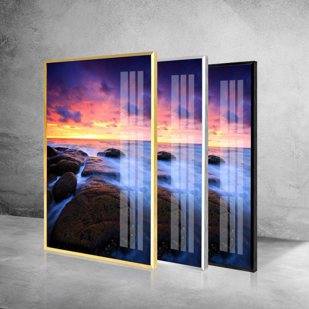 Sunset on Volcanic Rocks Glass Wall Art glass image printing, glass prints from photos