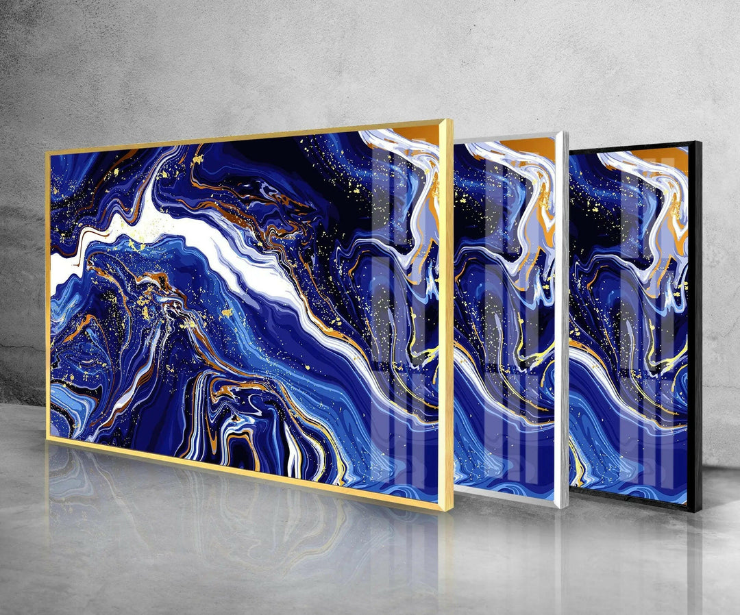 Dark Blue & Gold Marble Glass Wall Art