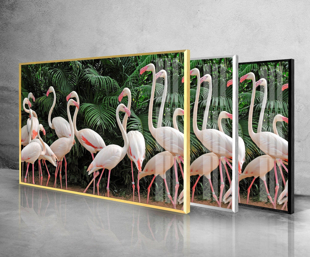 Group White Flamingos Glass Wall Art large glass photo prints, glass wall photos