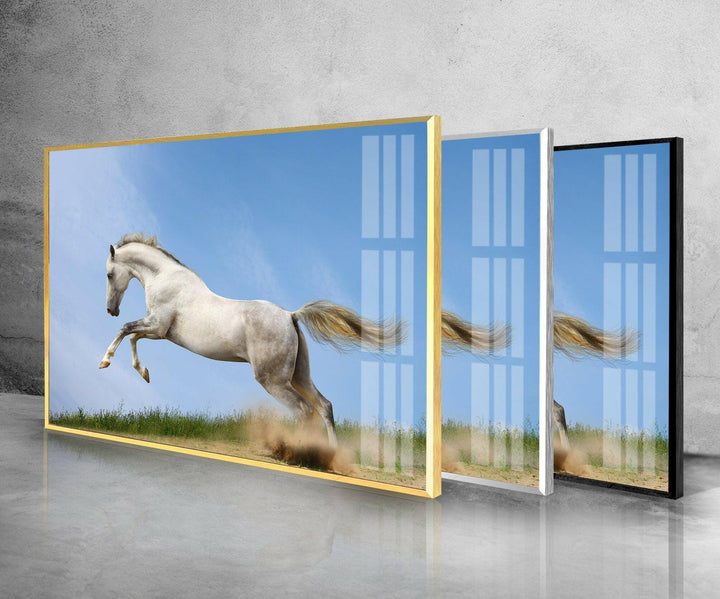 Running White Horse Glass Wall Art stained glass wall art, stained glass wall decor