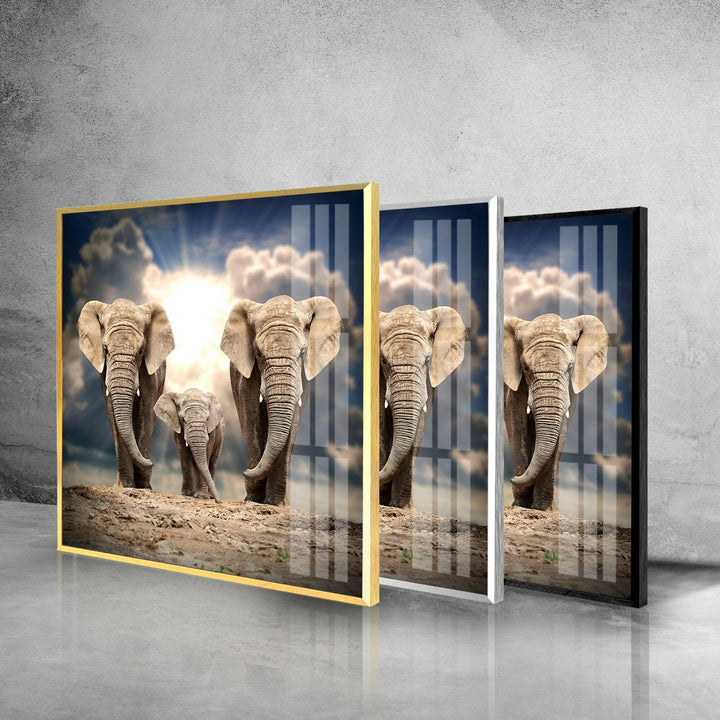 Safari Elephant Family Glass Wall Art glass pictures for Wall, glass prints wall art