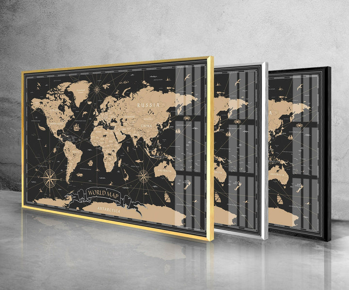 Brown World Map Cool Art Prints & Glass Photo Prints