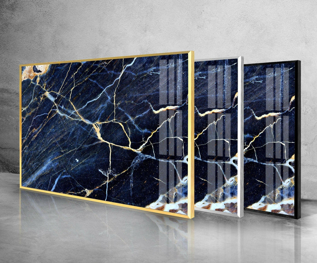 Dark Blue Marble Abstract Glass Wall Art glass pictures for Wall, glass prints wall art