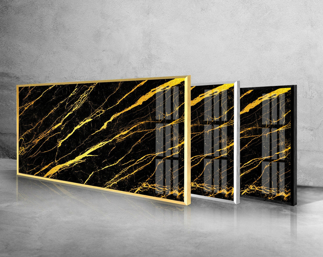 Black Marble With Gold Veins Glass Wall Art, glass pictures for Wall, glass prints wall art